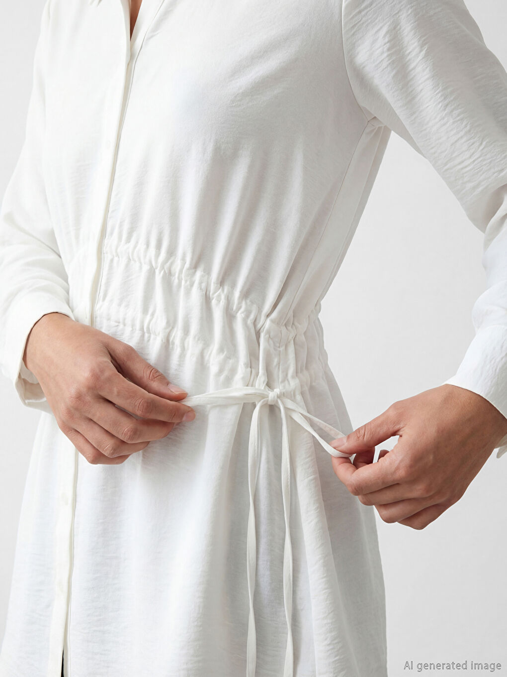 Beyaz Büzgülü Kadın Gömlek Tunik-2