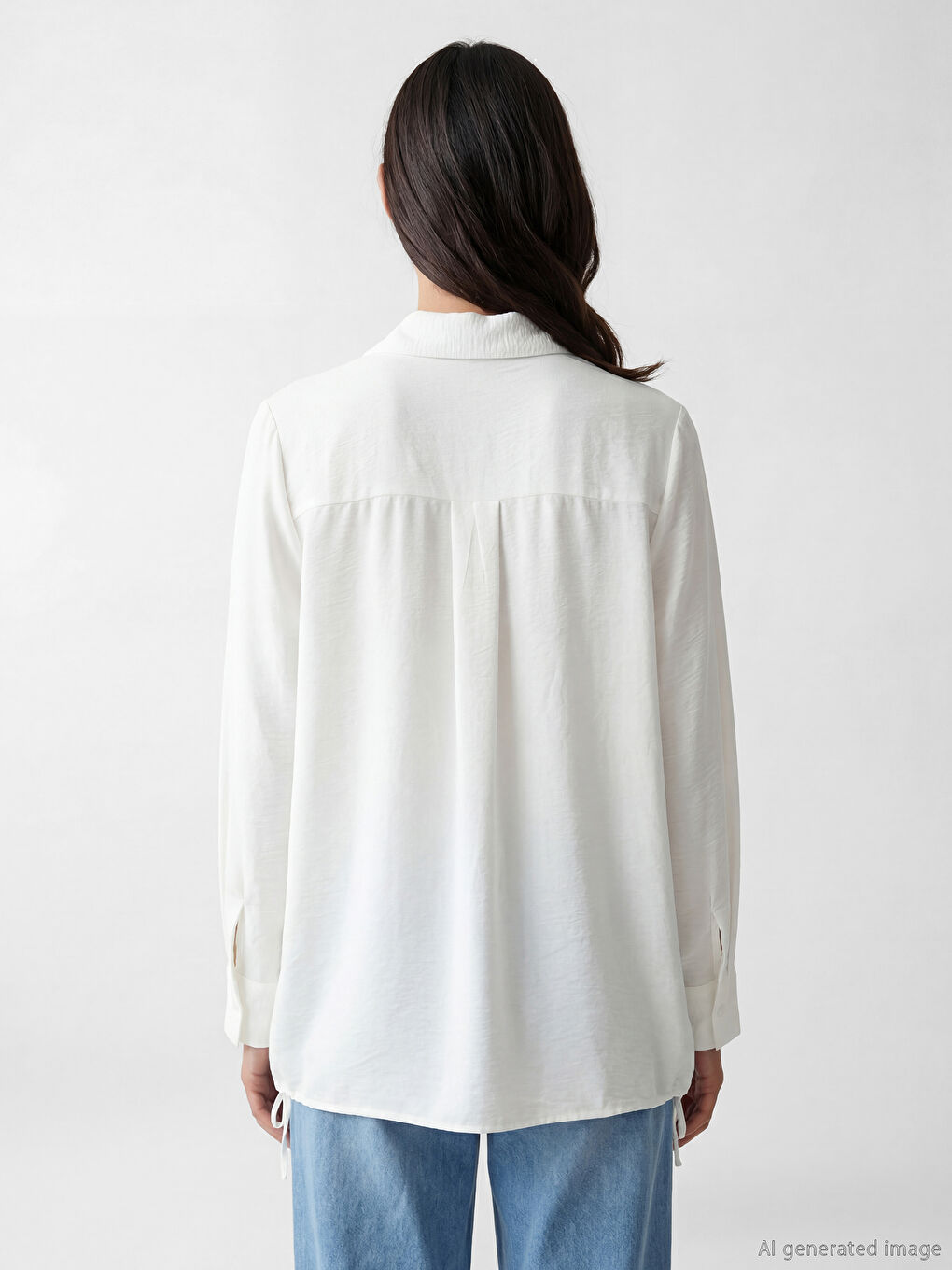 Beyaz Büzgülü Kadın Gömlek Tunik-3
