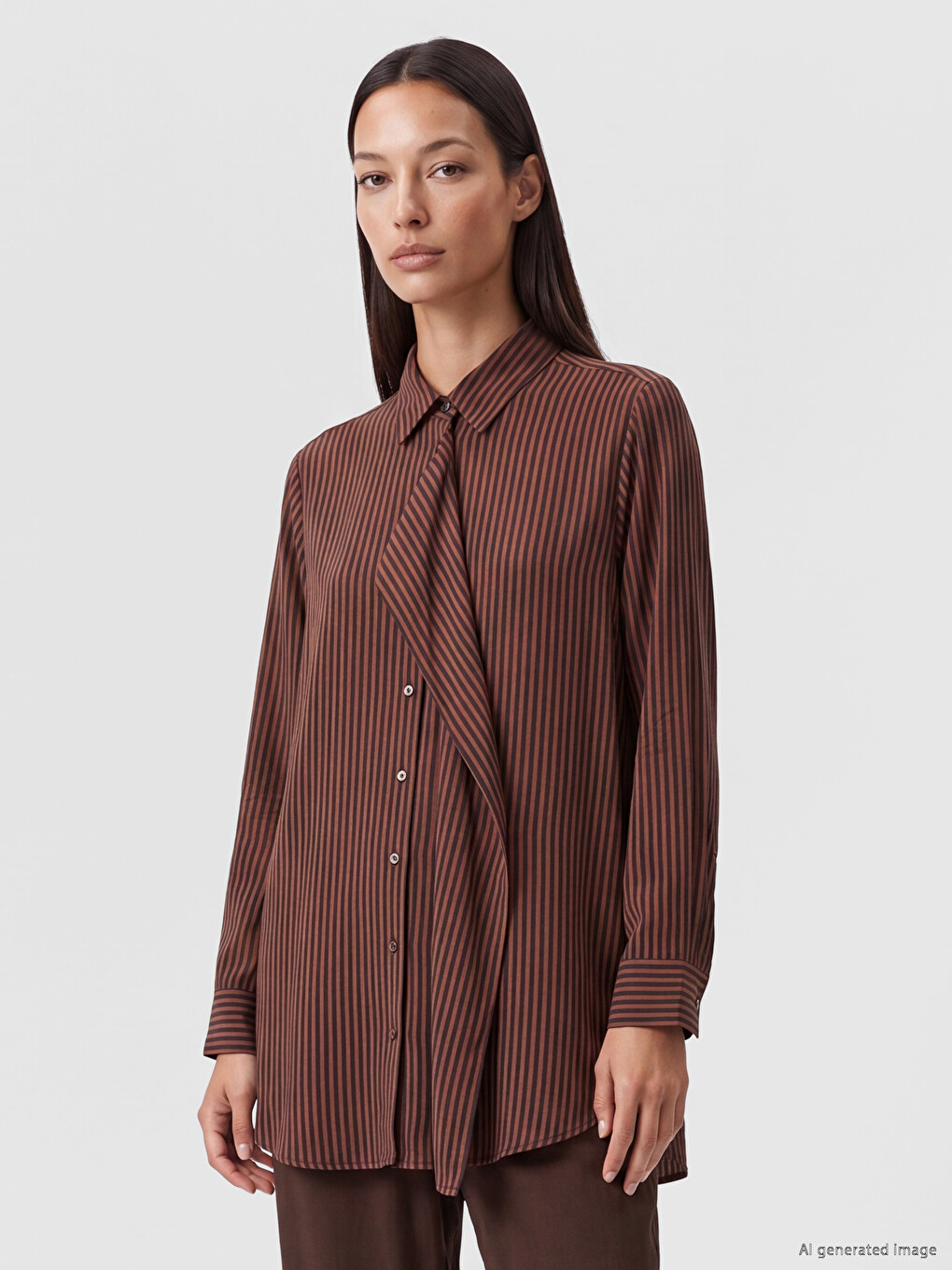 Tie Detailed Striped Women's Shirt Tunic