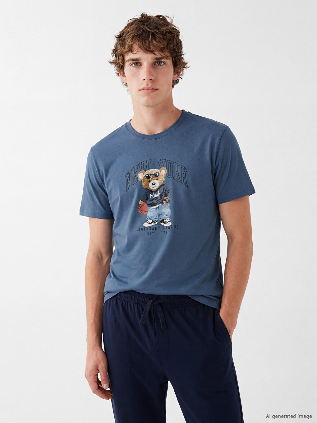 İndigo Regular Fit Teddy Baskılı Erkek Pijama Takımı-1