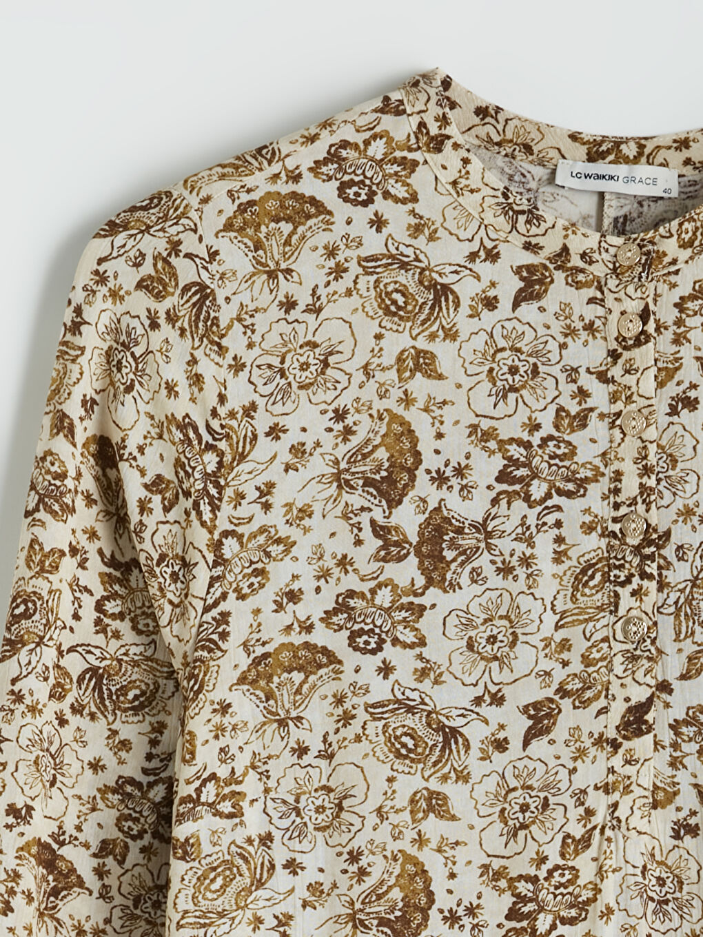 Bej Bisiklet Yaka Desenli A Kesim Elbise-1