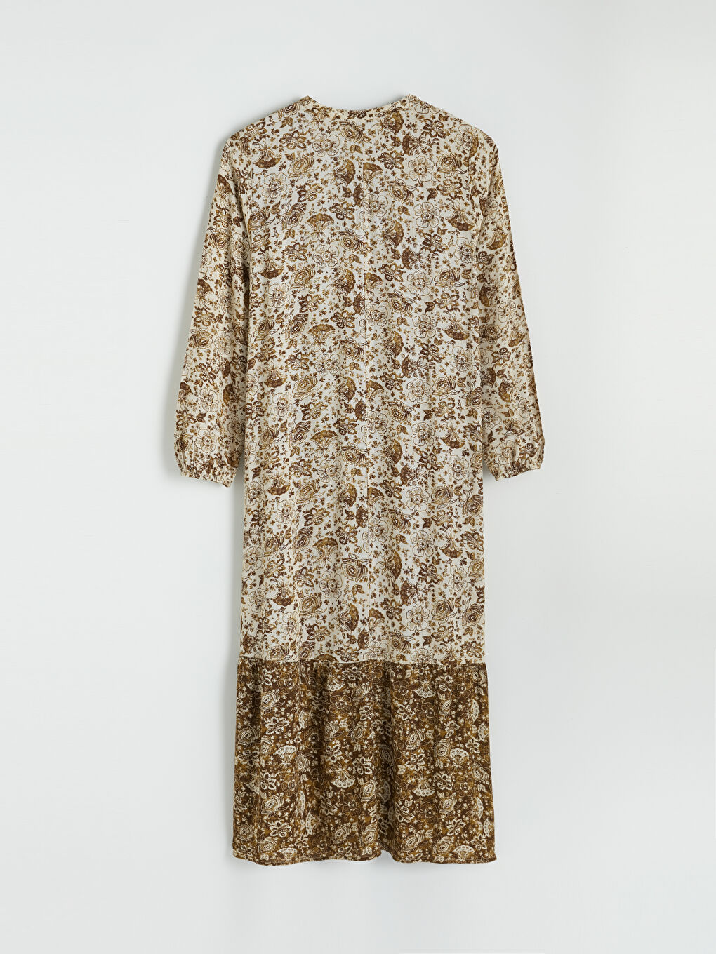 Bej Bisiklet Yaka Desenli A Kesim Elbise-2