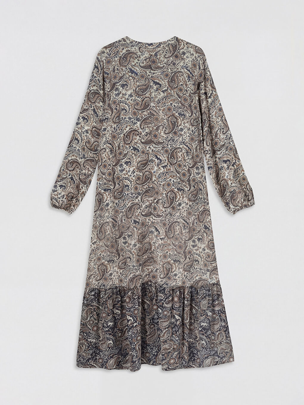 Ekru Bisiklet Yaka Desenli A Kesim Elbise-1