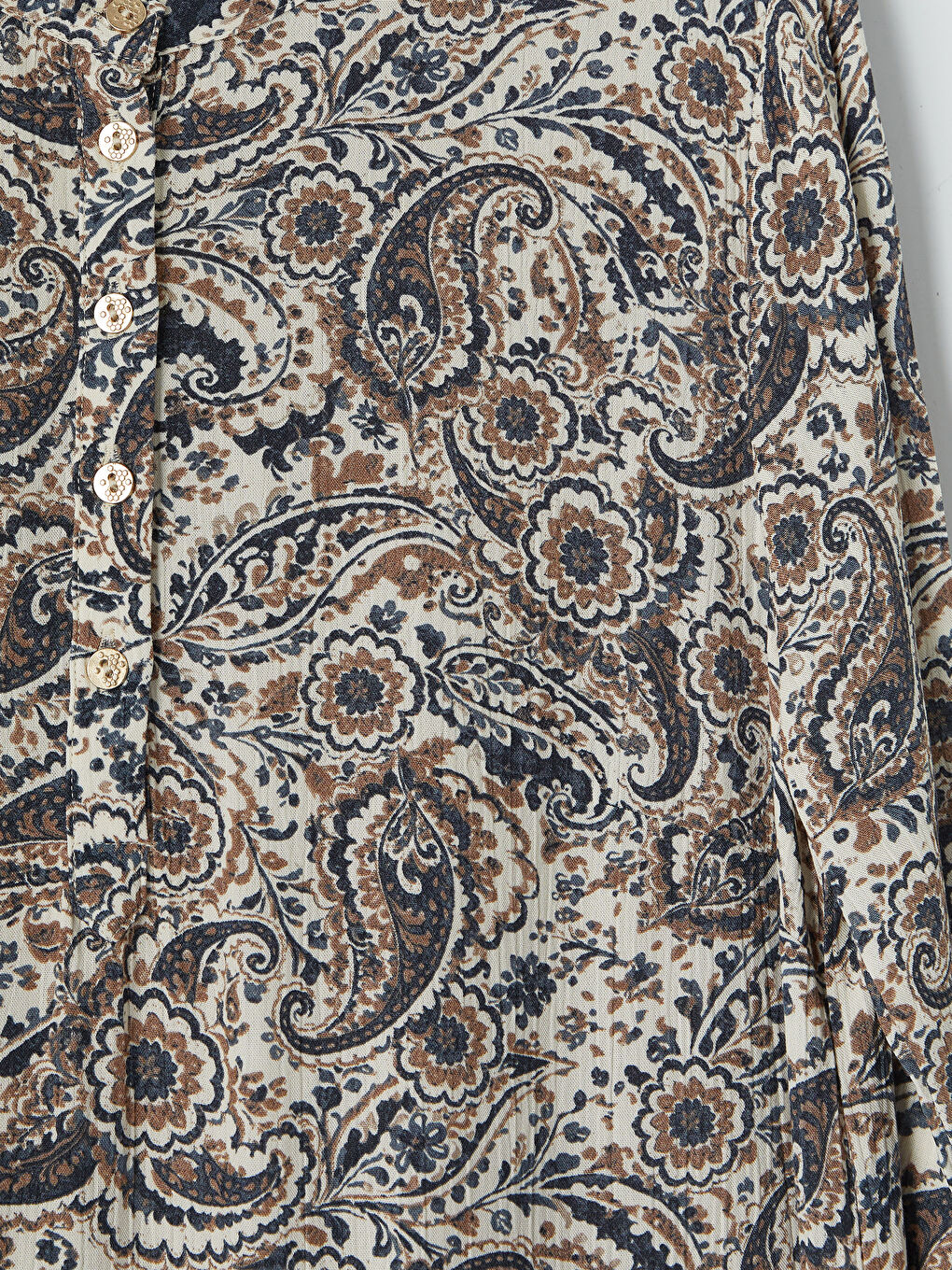 Ekru Bisiklet Yaka Desenli A Kesim Elbise-2