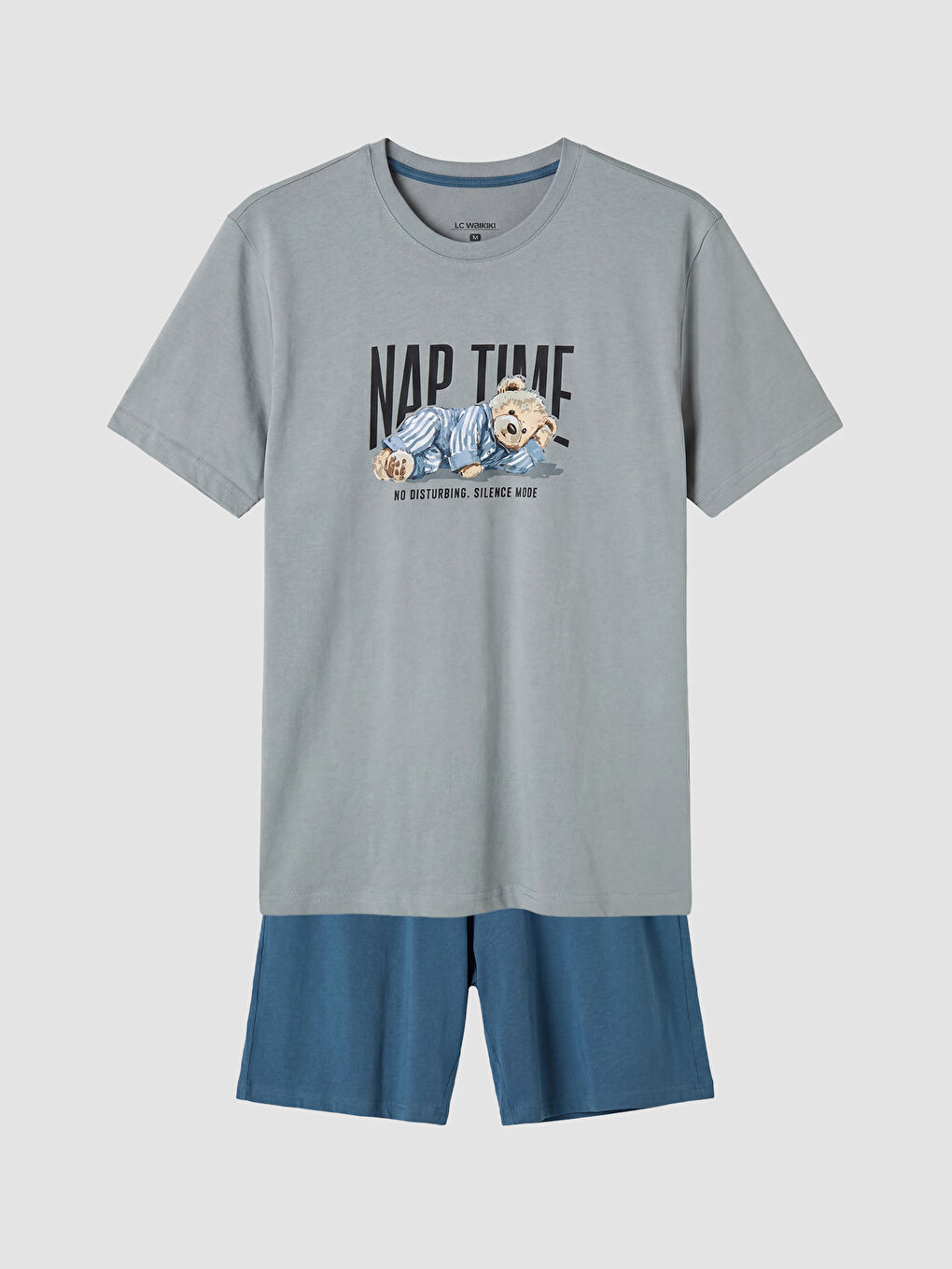 Gri Regular Fit Erkek Şortlu Pijama Takımı-4