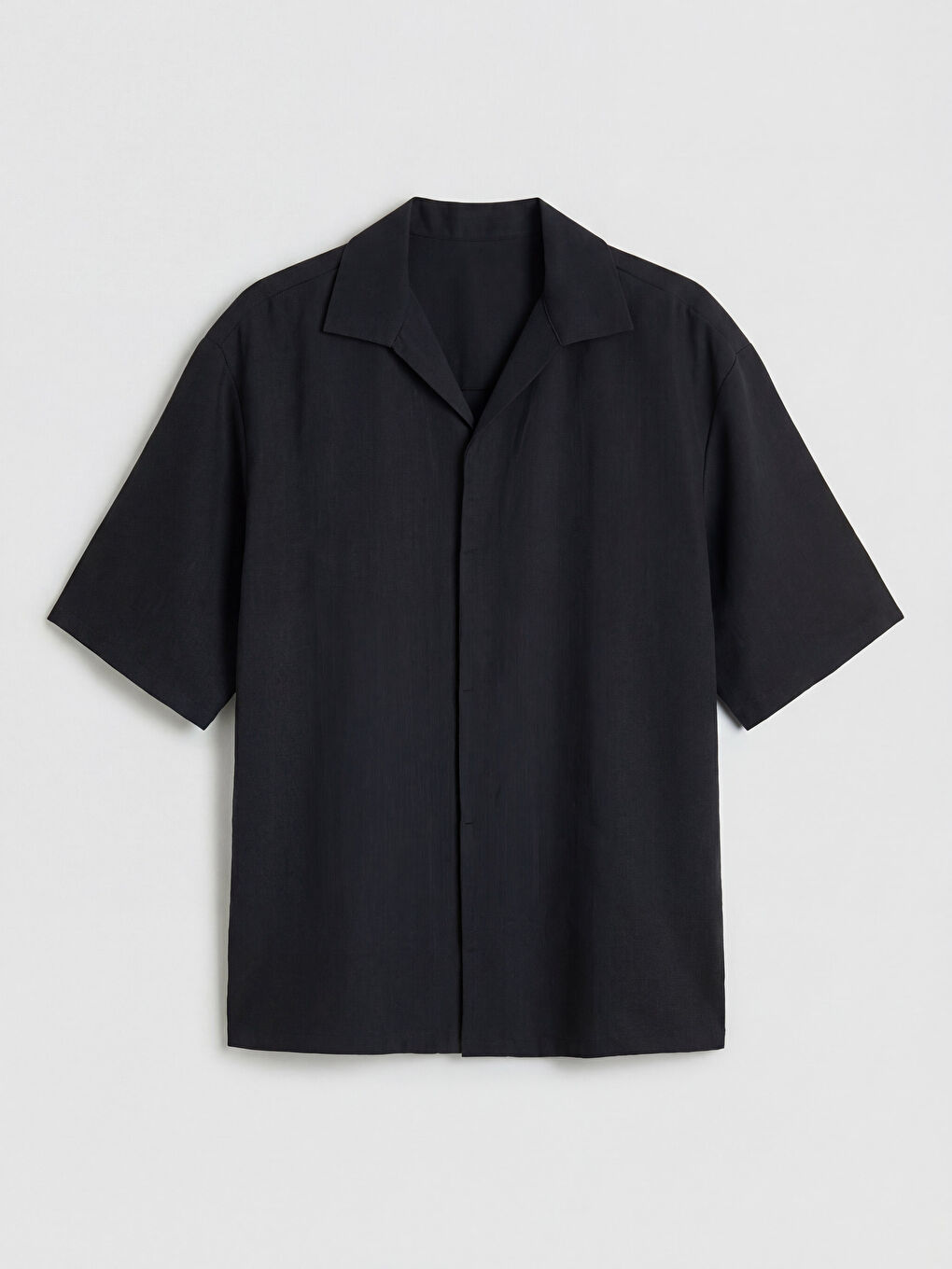 Siyah Regular Fit Keten Görünümlü Erkek Gömlek-3