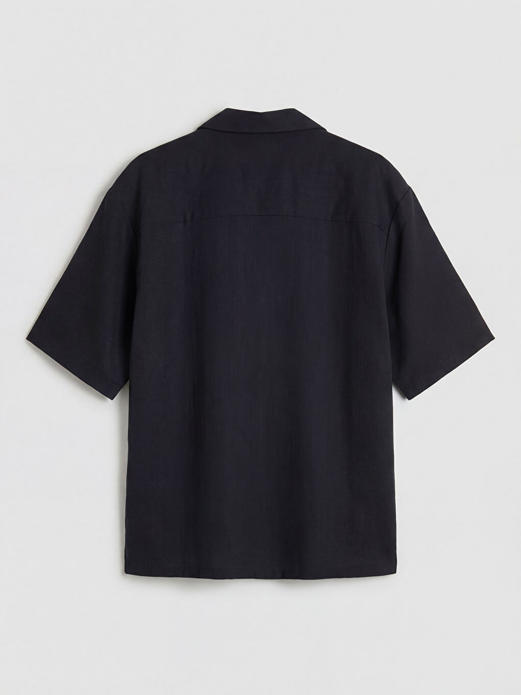 Siyah Regular Fit Keten Görünümlü Erkek Gömlek-4