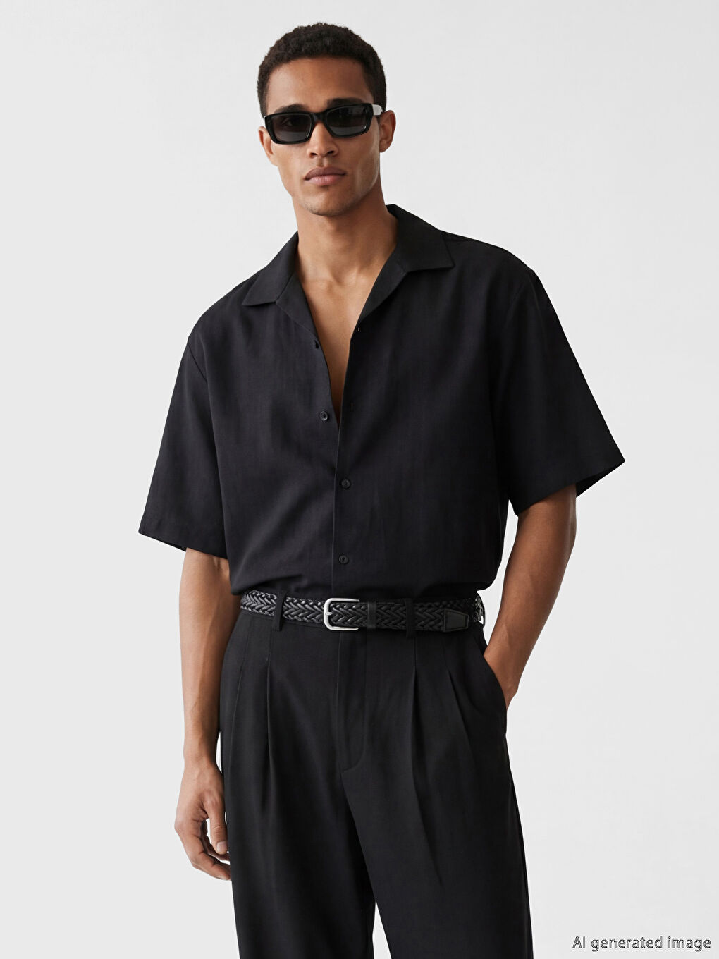 Siyah Regular Fit Keten Görünümlü Erkek Gömlek