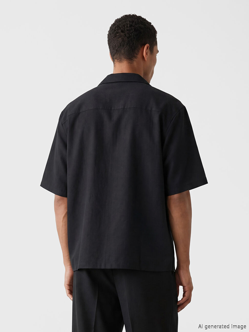 Siyah Regular Fit Keten Görünümlü Erkek Gömlek-2