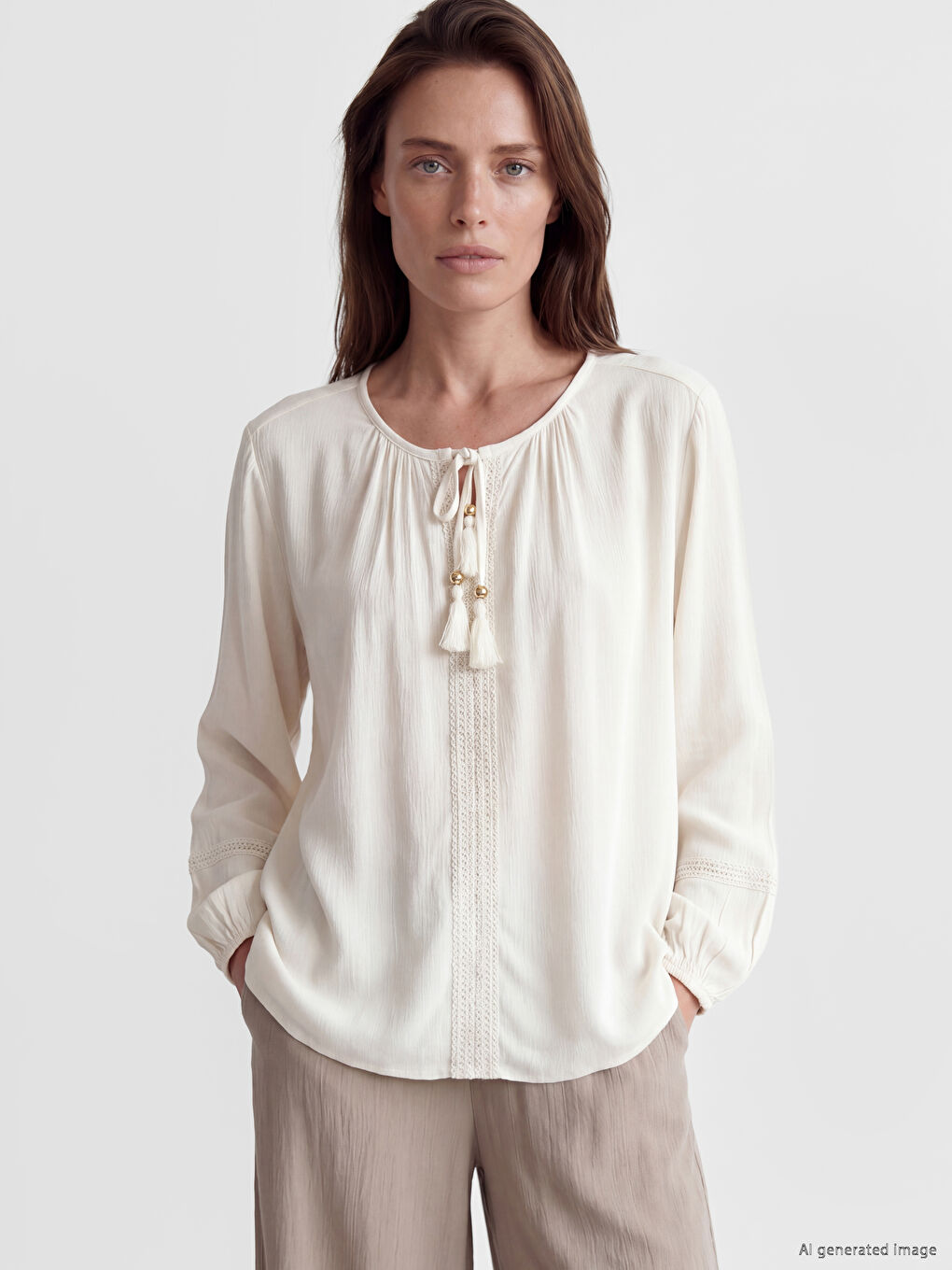 Tie Neck Textured Blouse-1