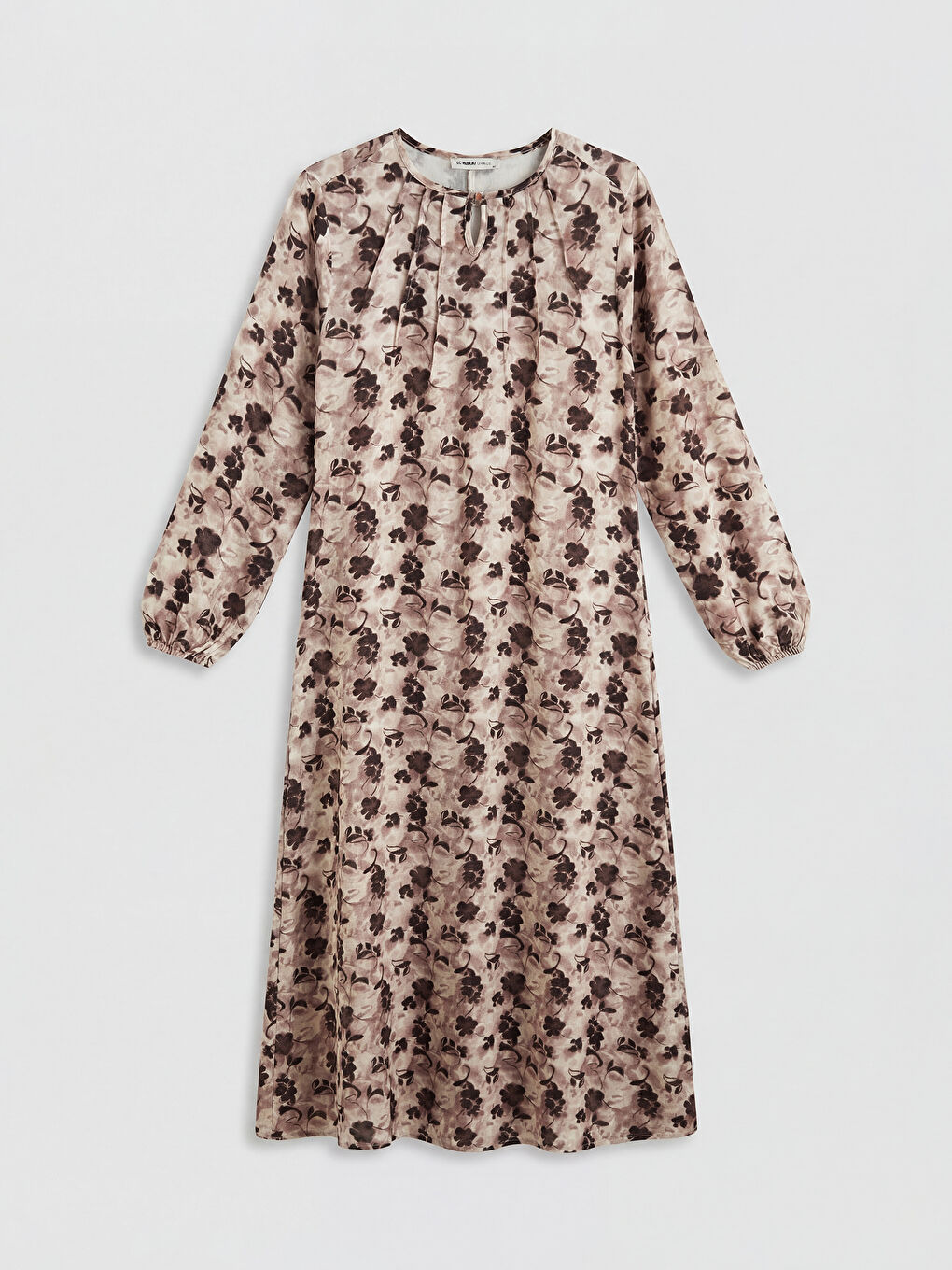 Bej Bisiklet Yaka Çiçekli A Kesim Elbise