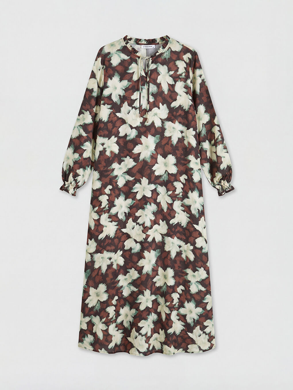 Kahverengi Bağlamalı Yaka A Kesim Poplin Elbise