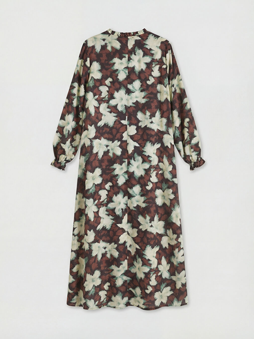 Kahverengi Bağlamalı Yaka A Kesim Poplin Elbise-1