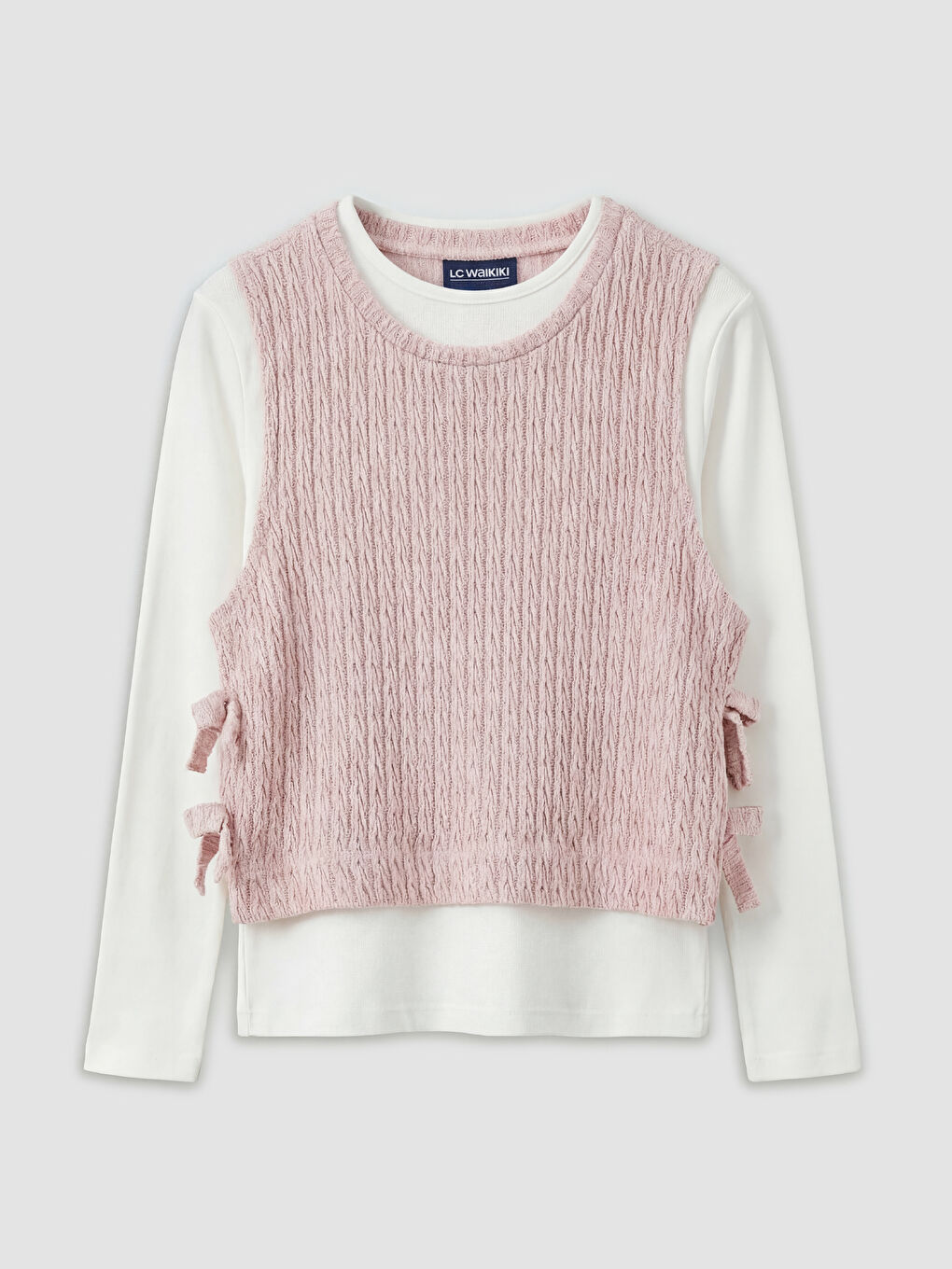 Ekru Bisiklet Yaka Kız Çocuk Triko Süveter ve Tişört