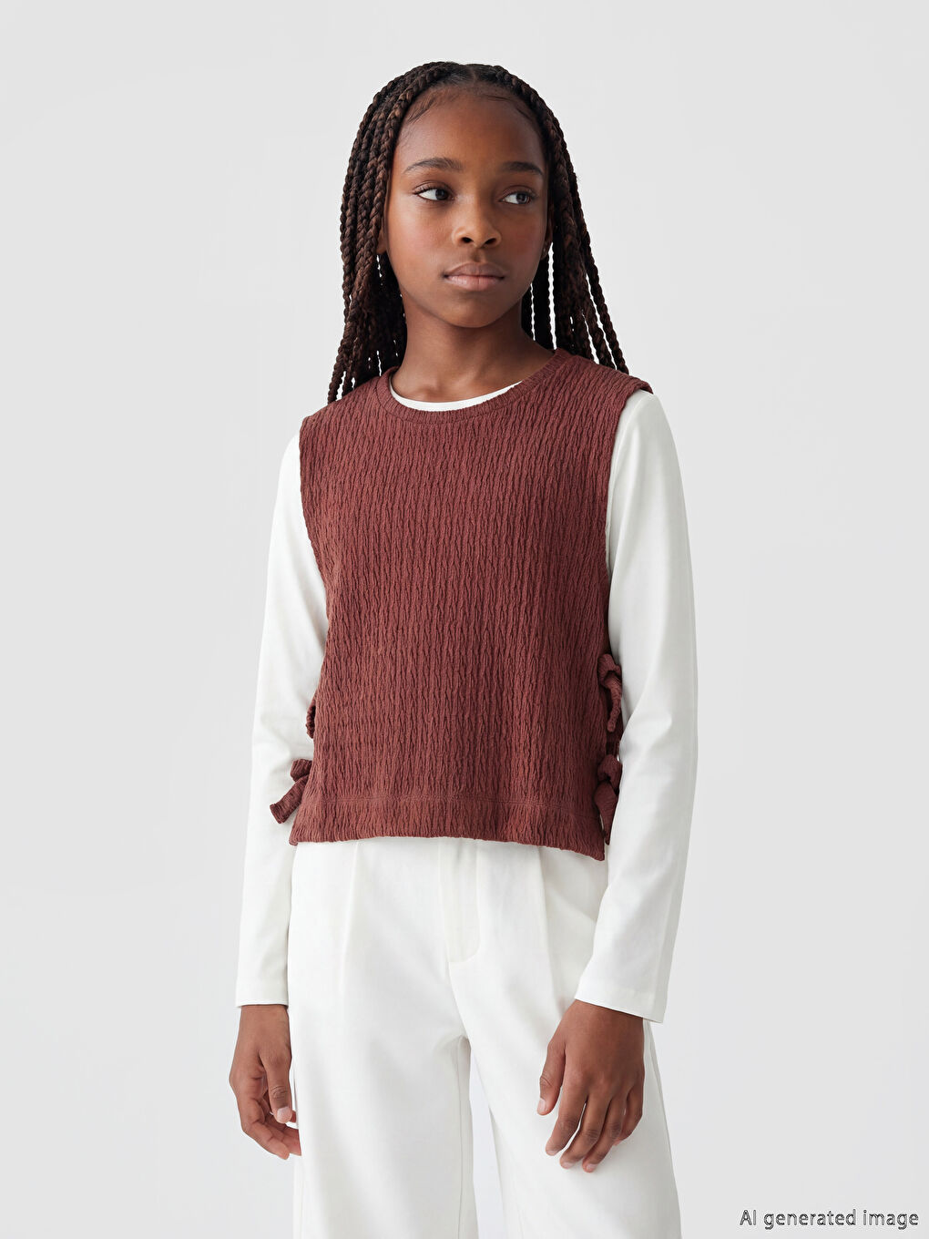 Beyaz Bisiklet Yaka Kız Çocuk Triko Süveter ve Tişört