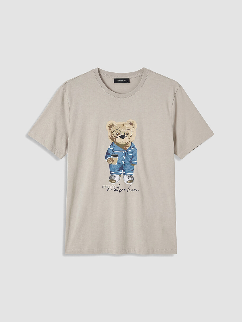 Bej Regular Fit Teddy Baskılı Erkek Pijama Takım