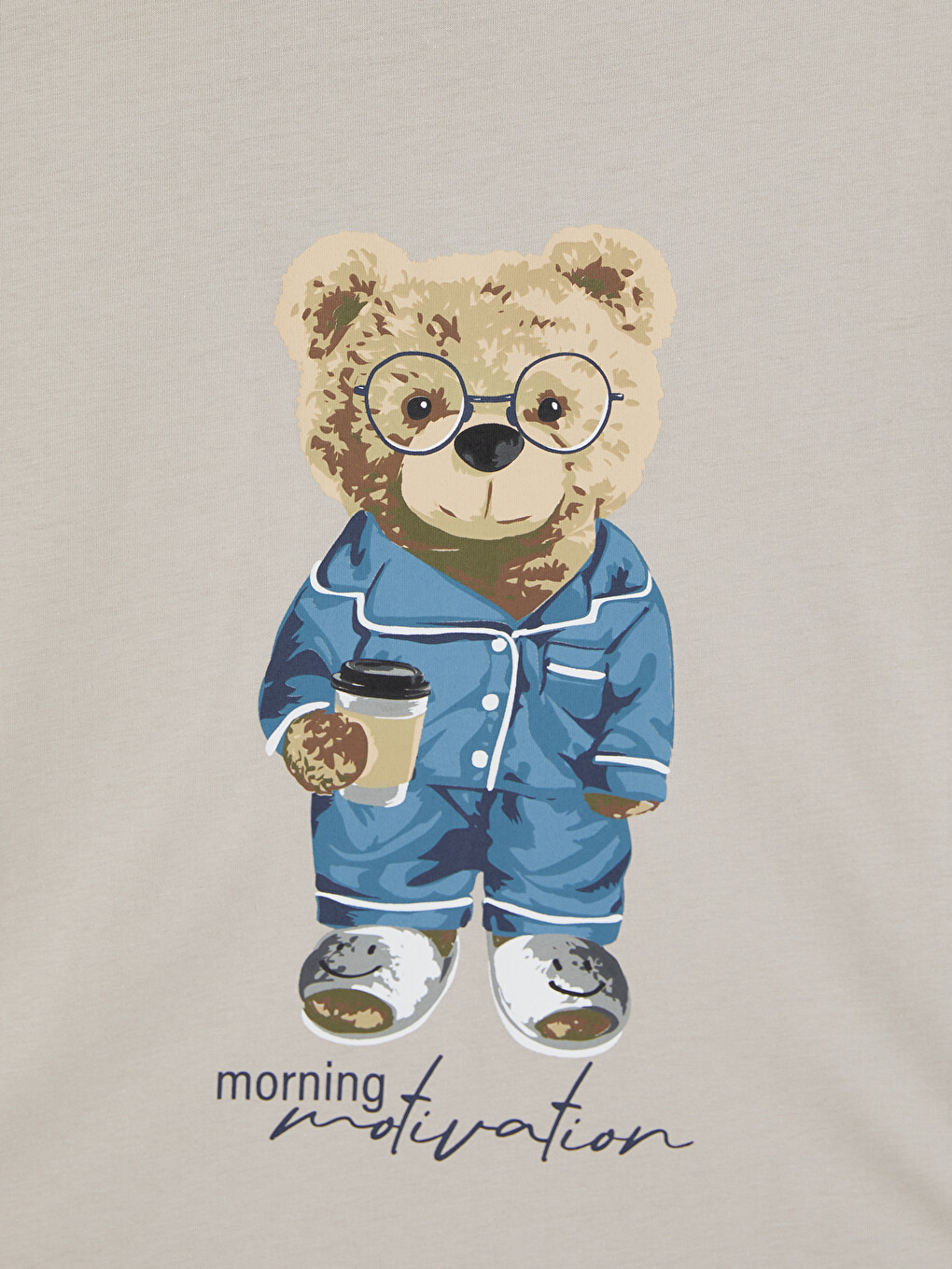 Bej Regular Fit Teddy Baskılı Erkek Pijama Takım-1