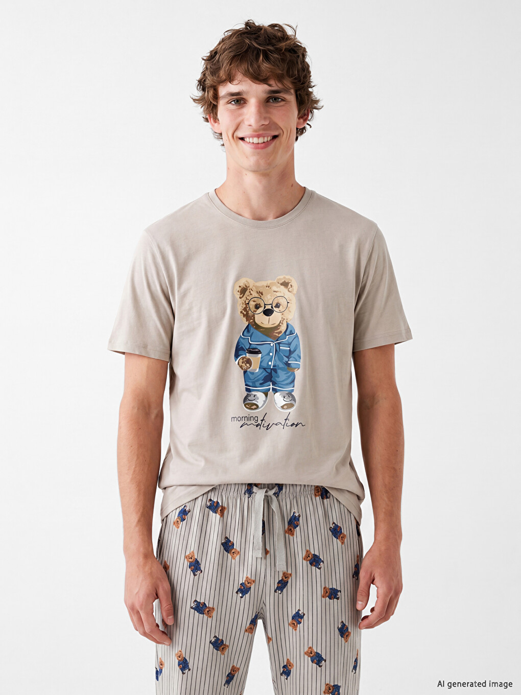 Set de Pijamale pentru Bărbați, Croială Regular, Imprimat Teddy-1