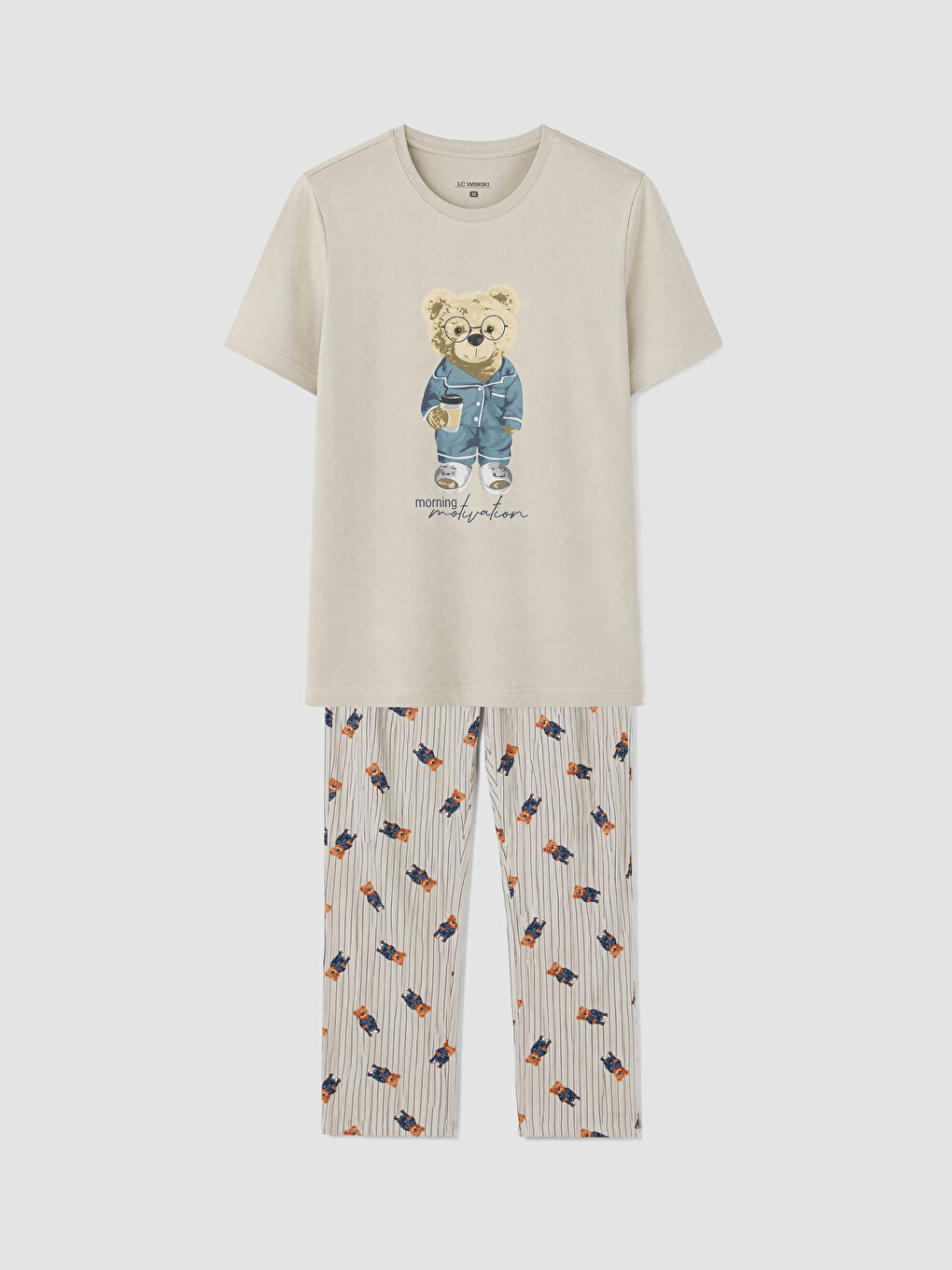 Set de Pijamale pentru Bărbați, Croială Regular, Imprimat Teddy-4