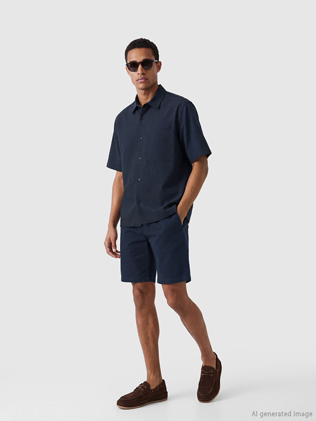 Lacivert Regular Fit Kareli Erkek Gömlek-1