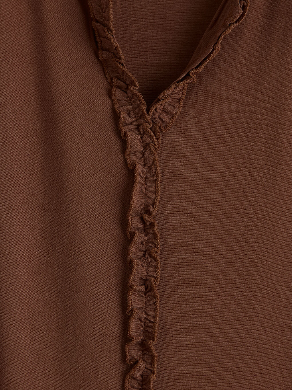 Kahverengi V Yaka Fırfırlı Bluz-2