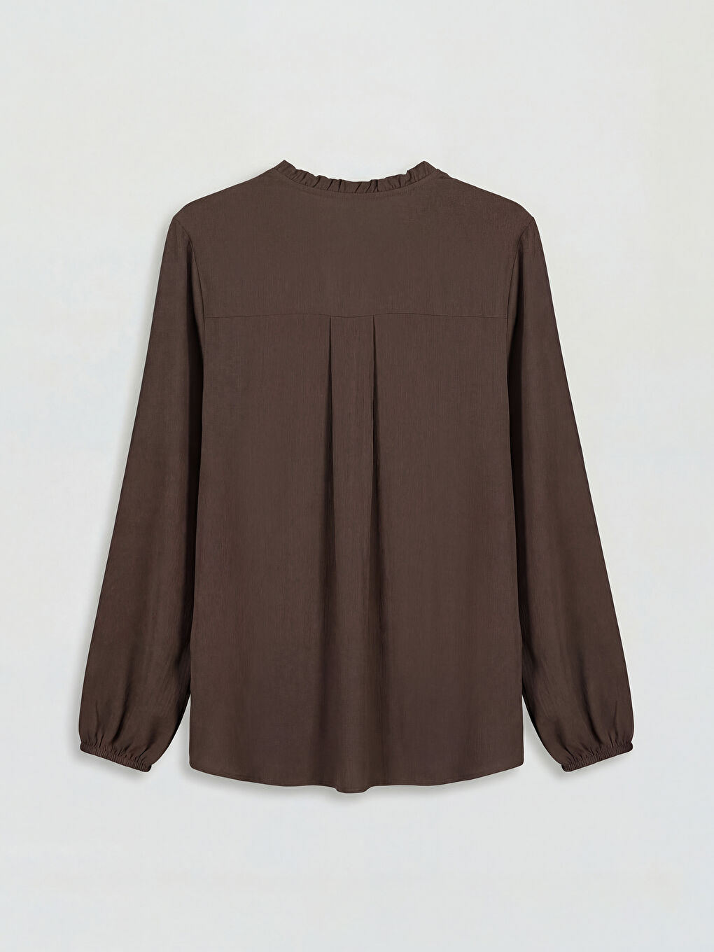 Kahverengi Fırfırlı Kaçık Yaka Bluz-1