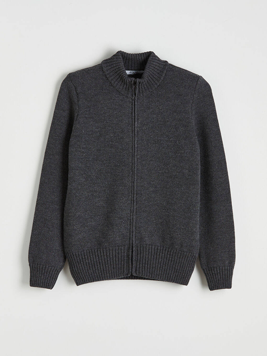 Gri Dik Yaka Kadın Yünlü Triko Hırka 