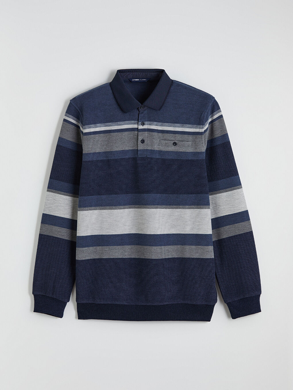 İndigo Polo Yaka Çizgili Sweatshirt