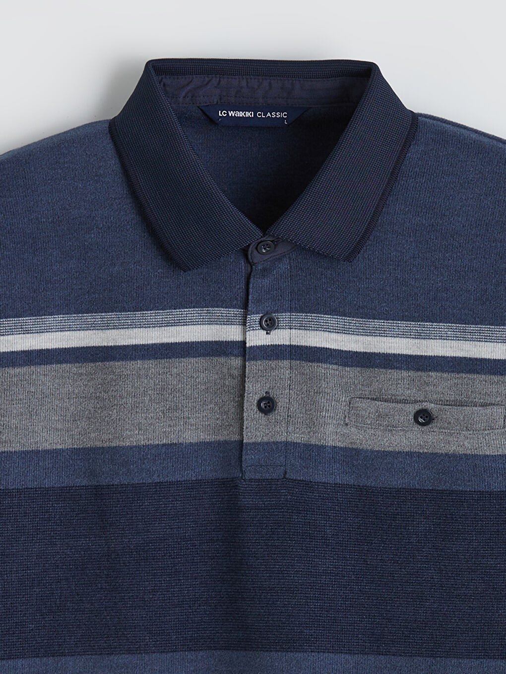 İndigo Polo Yaka Çizgili Sweatshirt-1