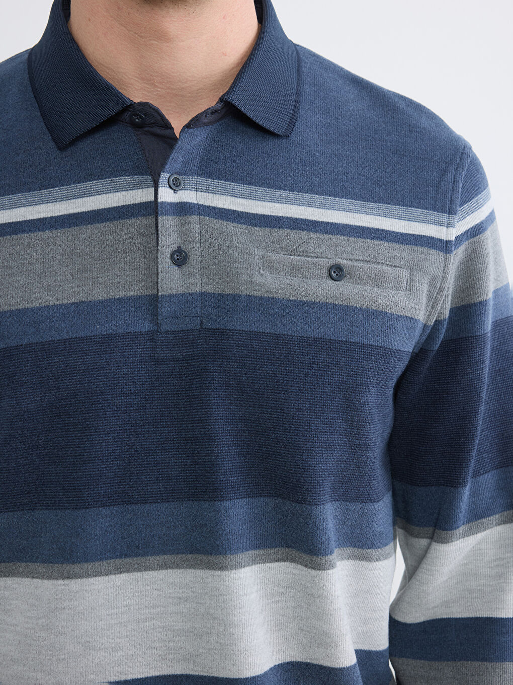 İndigo Polo Yaka Çizgili Sweatshirt-2