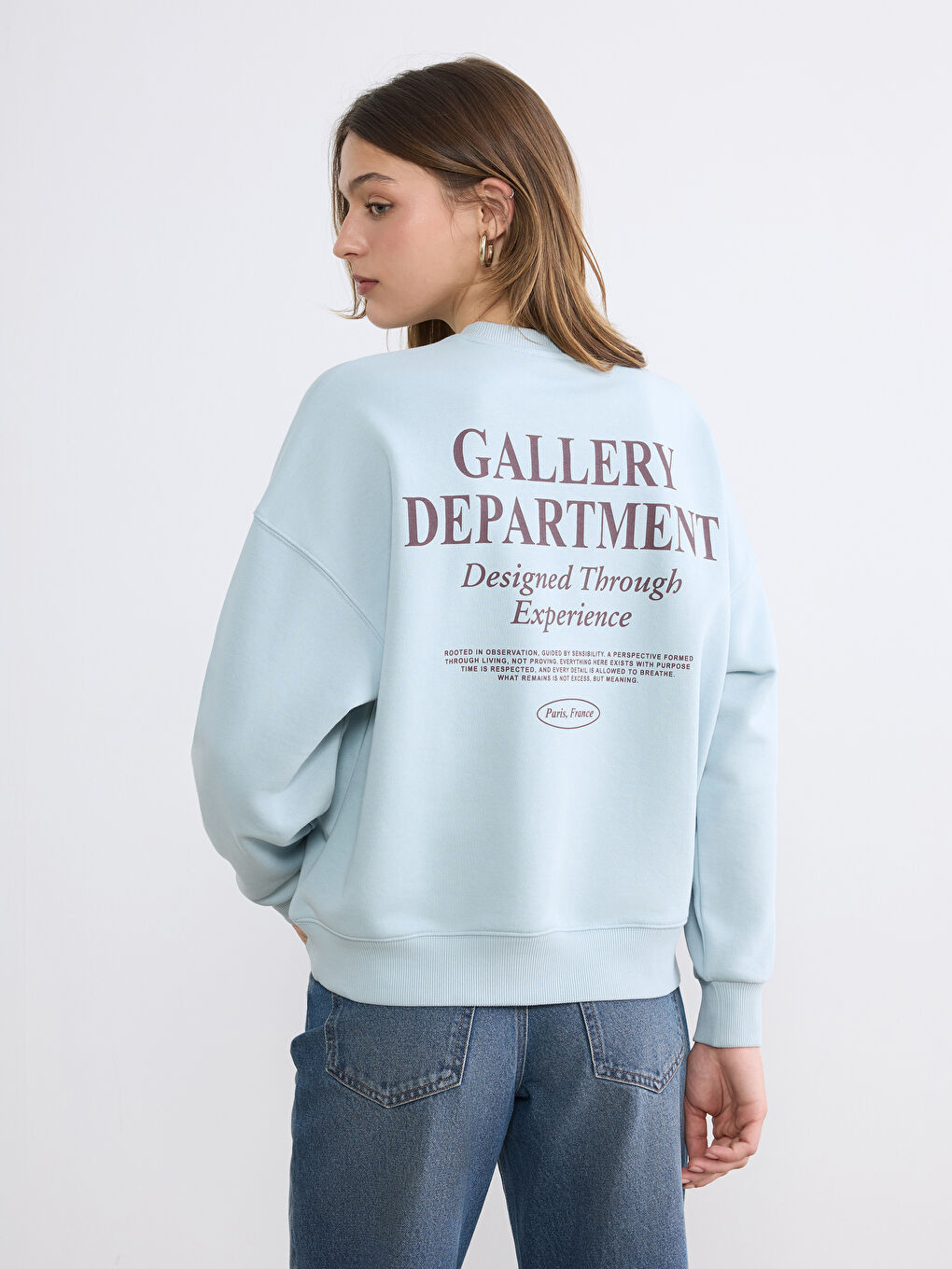 Mavi Baskılı Oversize Kadın Sweatshirt