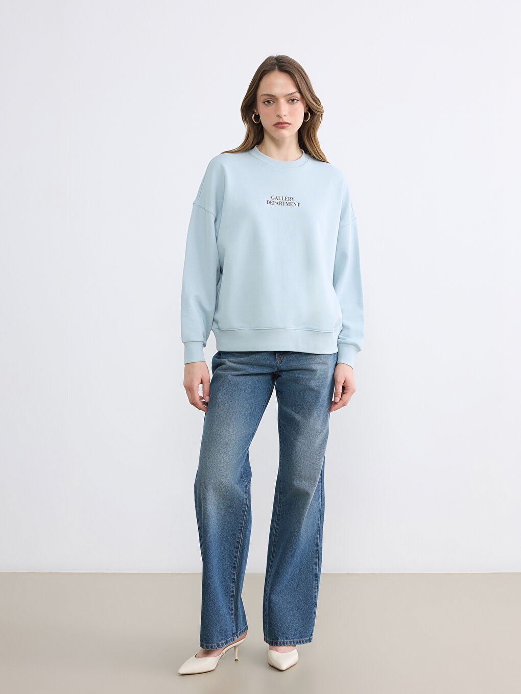 Mavi Baskılı Oversize Kadın Sweatshirt-1