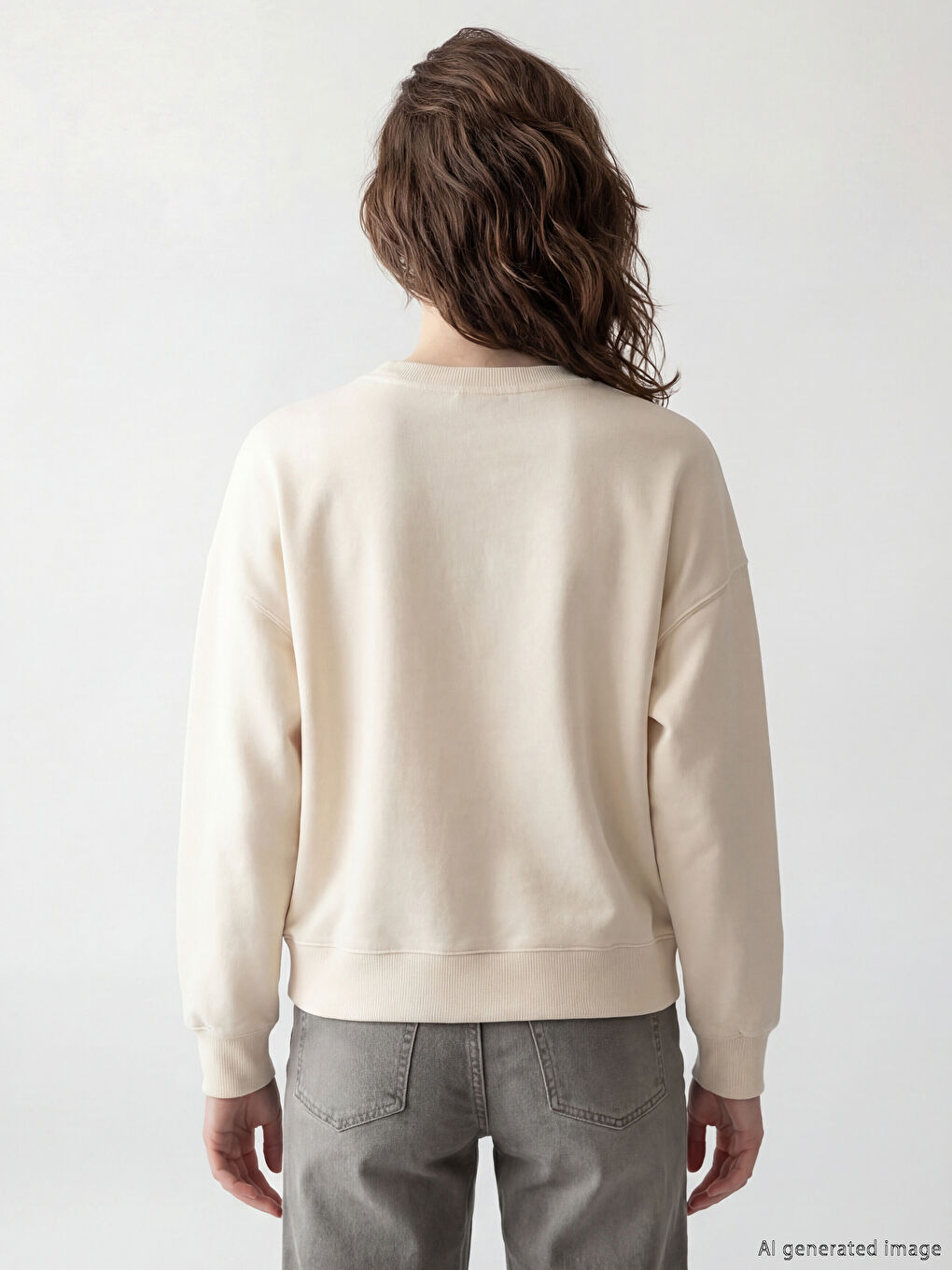 Ekru Paris Nakışlı Oversize Kadın Sweatshirt-2