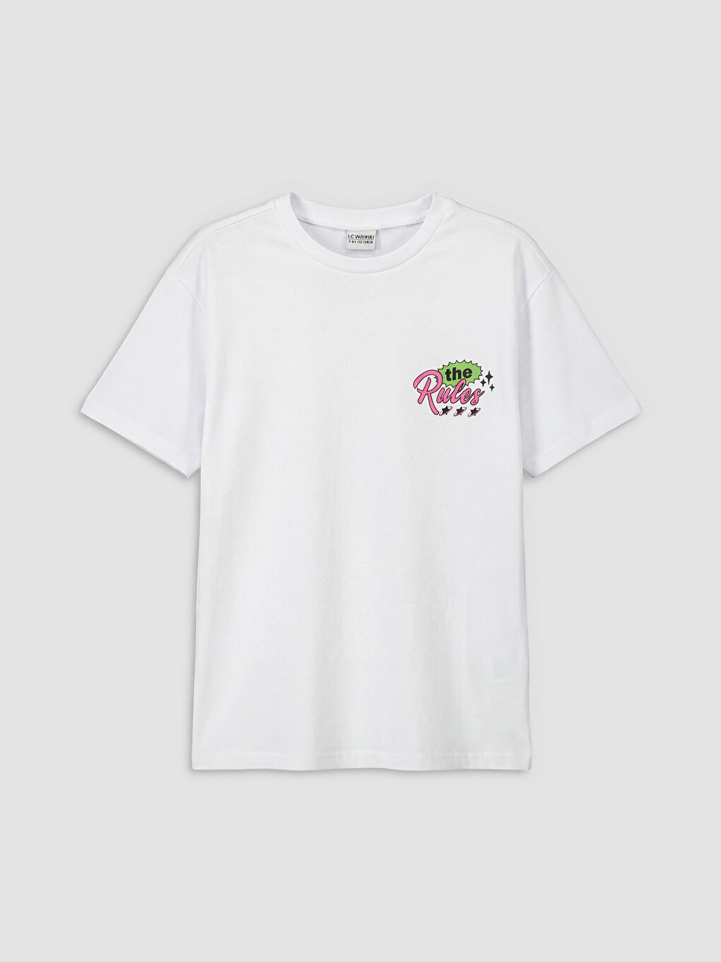 تي شيرت مطبوع بياقة دائرية للبنات