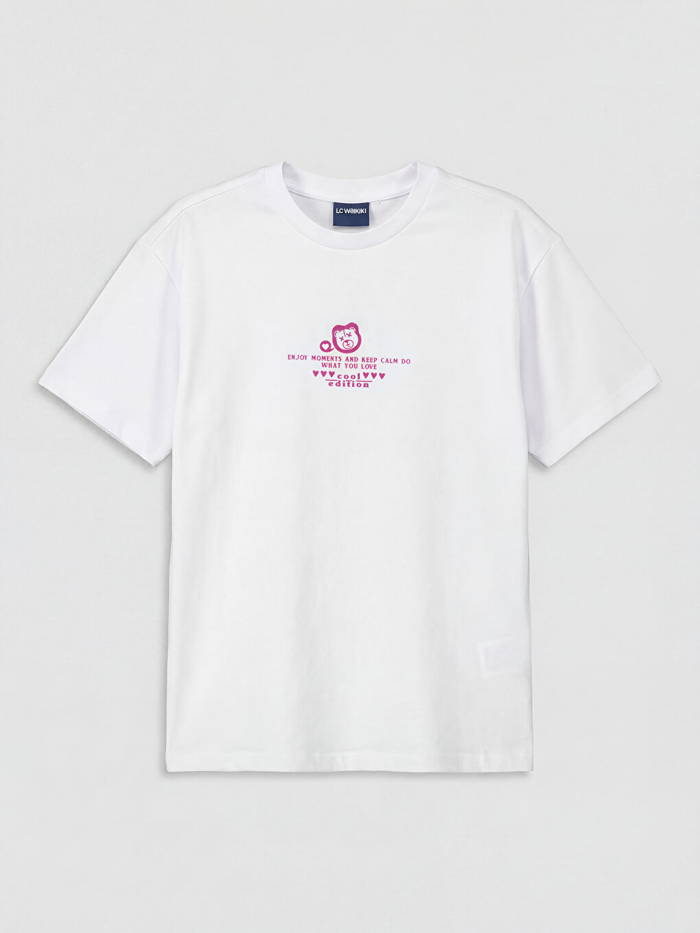 تي شيرت بناتي مطبوع بياقة دائرية