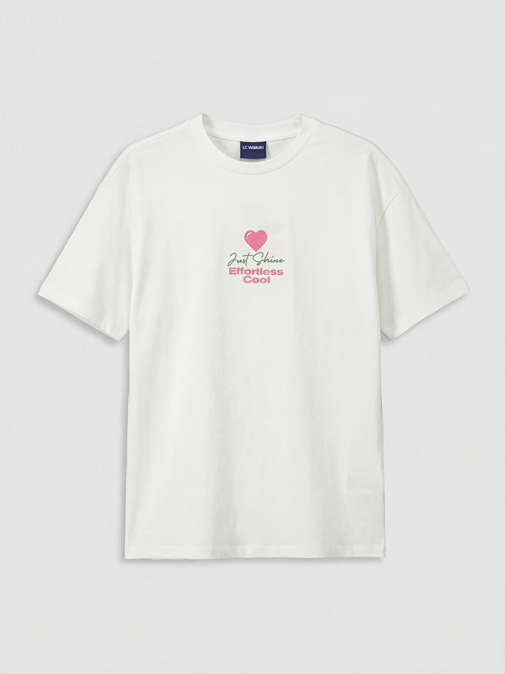 تي شيرت بناتي مطبوع بياقة دائرية