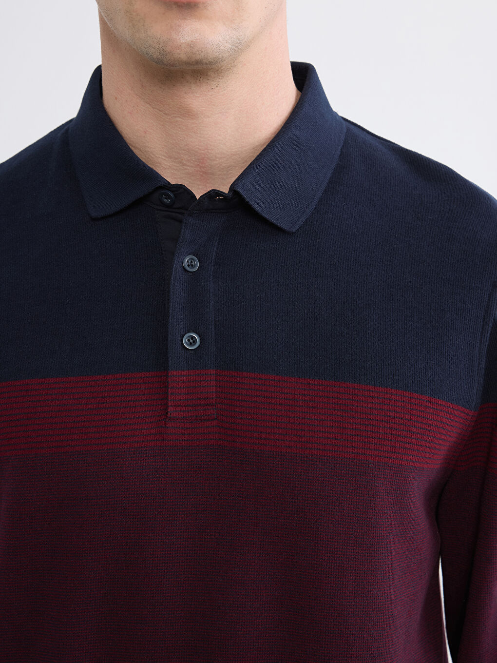 Bordo Polo Yaka Renk Bloklu Erkek Sweatshirt-2