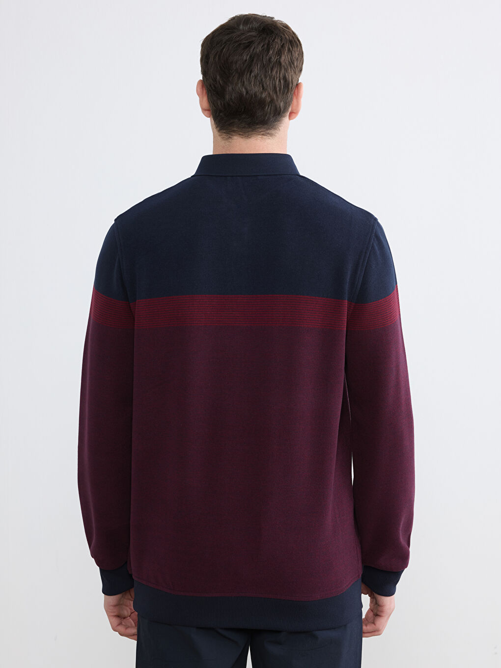 Bordo Polo Yaka Renk Bloklu Erkek Sweatshirt-3