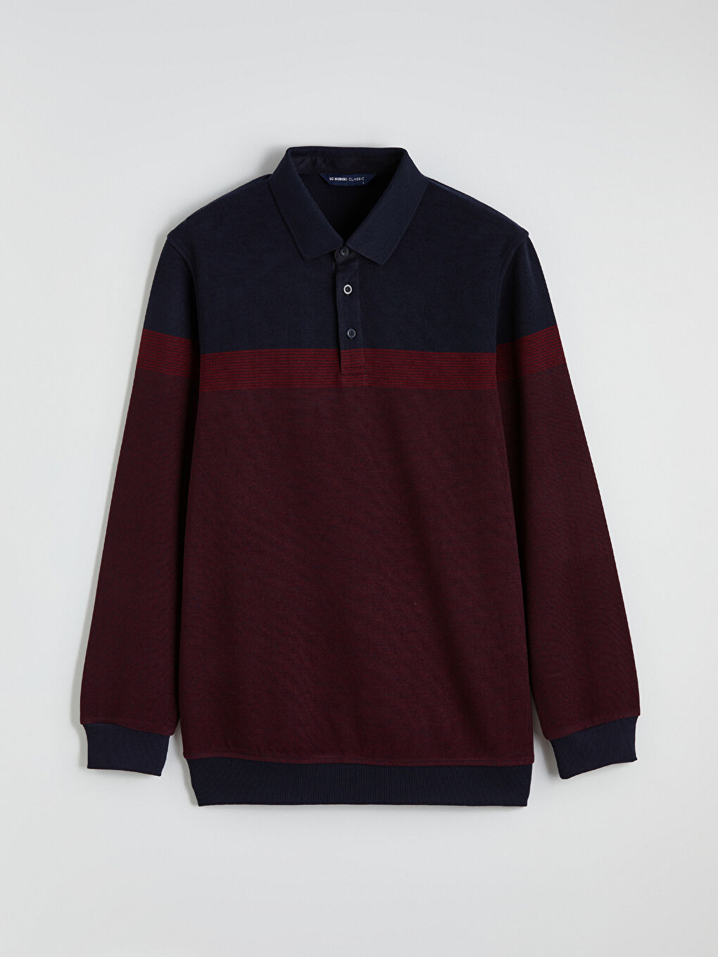 Bordo Polo Yaka Renk Bloklu Erkek Sweatshirt