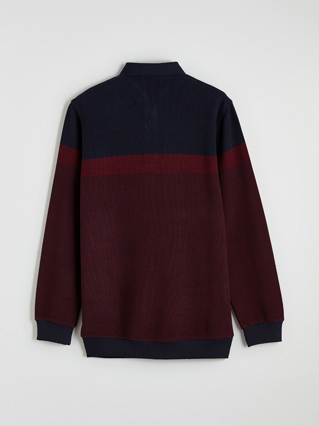 Bordo Polo Yaka Renk Bloklu Erkek Sweatshirt-2
