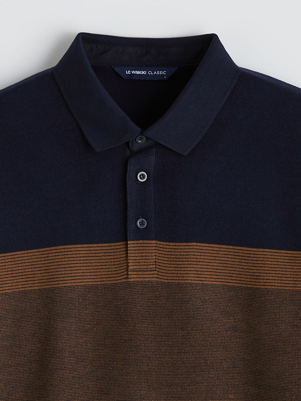 Kahverengi Polo Yaka Renk Bloklu Erkek Sweatshirt-1