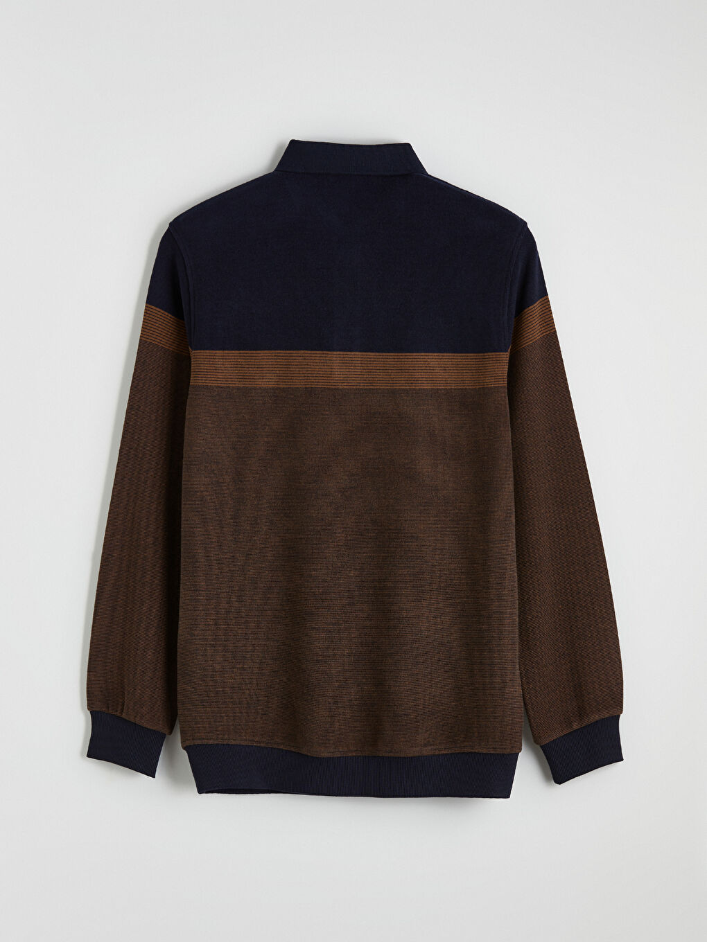 Kahverengi Polo Yaka Renk Bloklu Erkek Sweatshirt-2