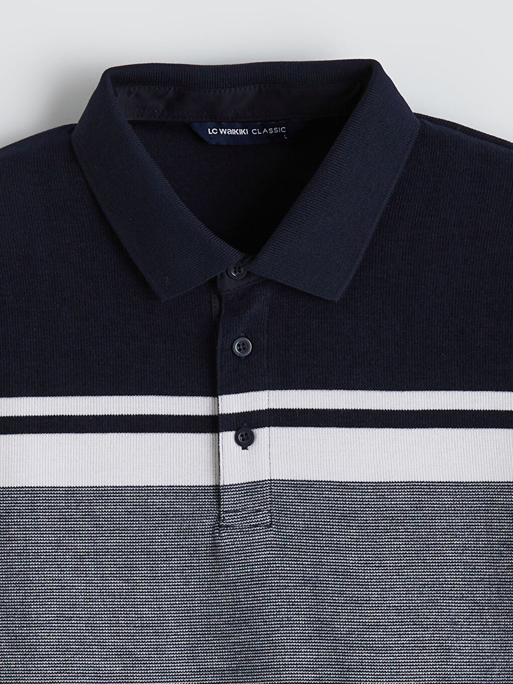 Lacivert Polo Yaka Renk Bloklu Erkek Sweatshirt-1