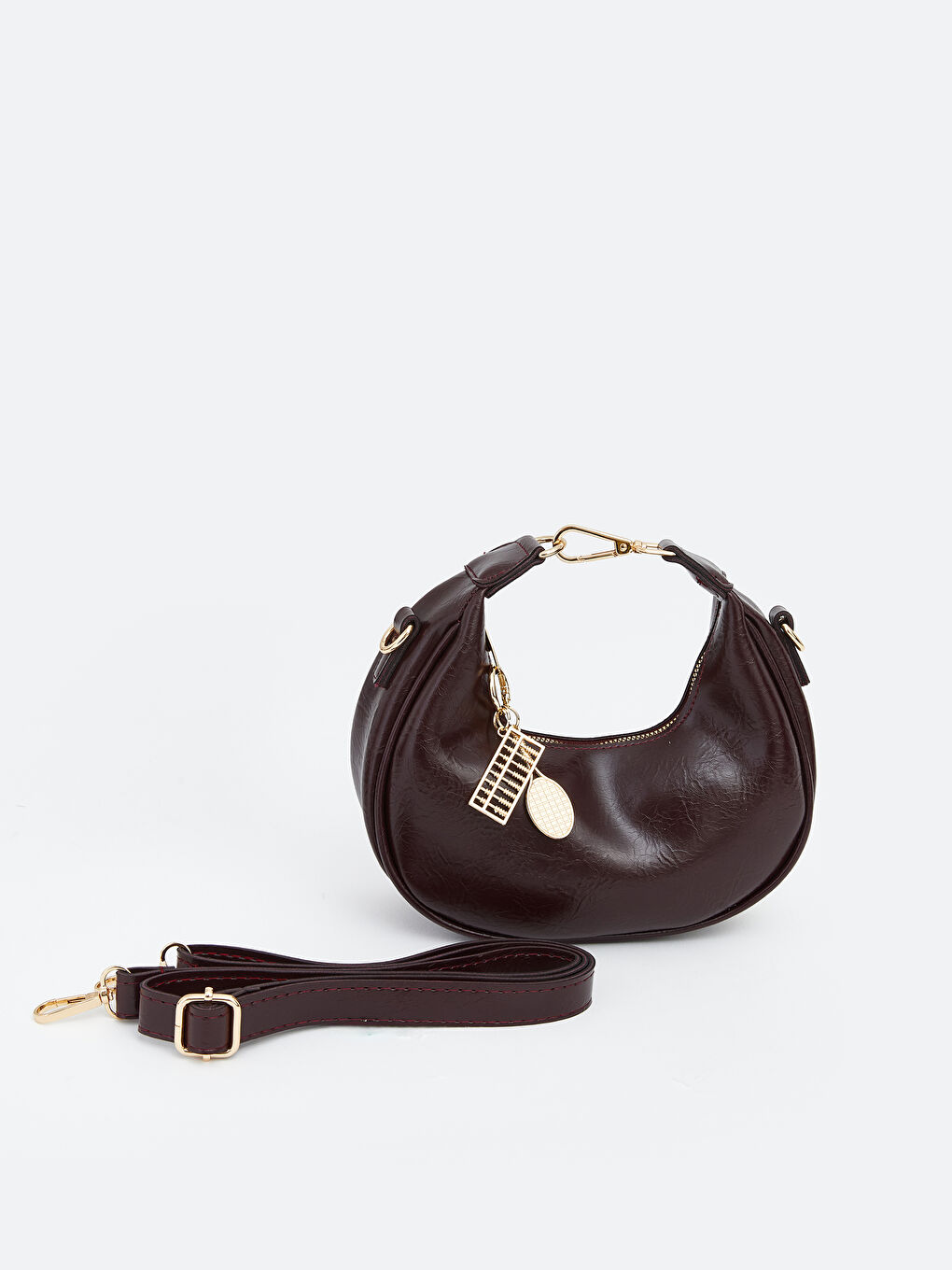 Bordo Deri Görünümlü Kadın Moon Çanta-1