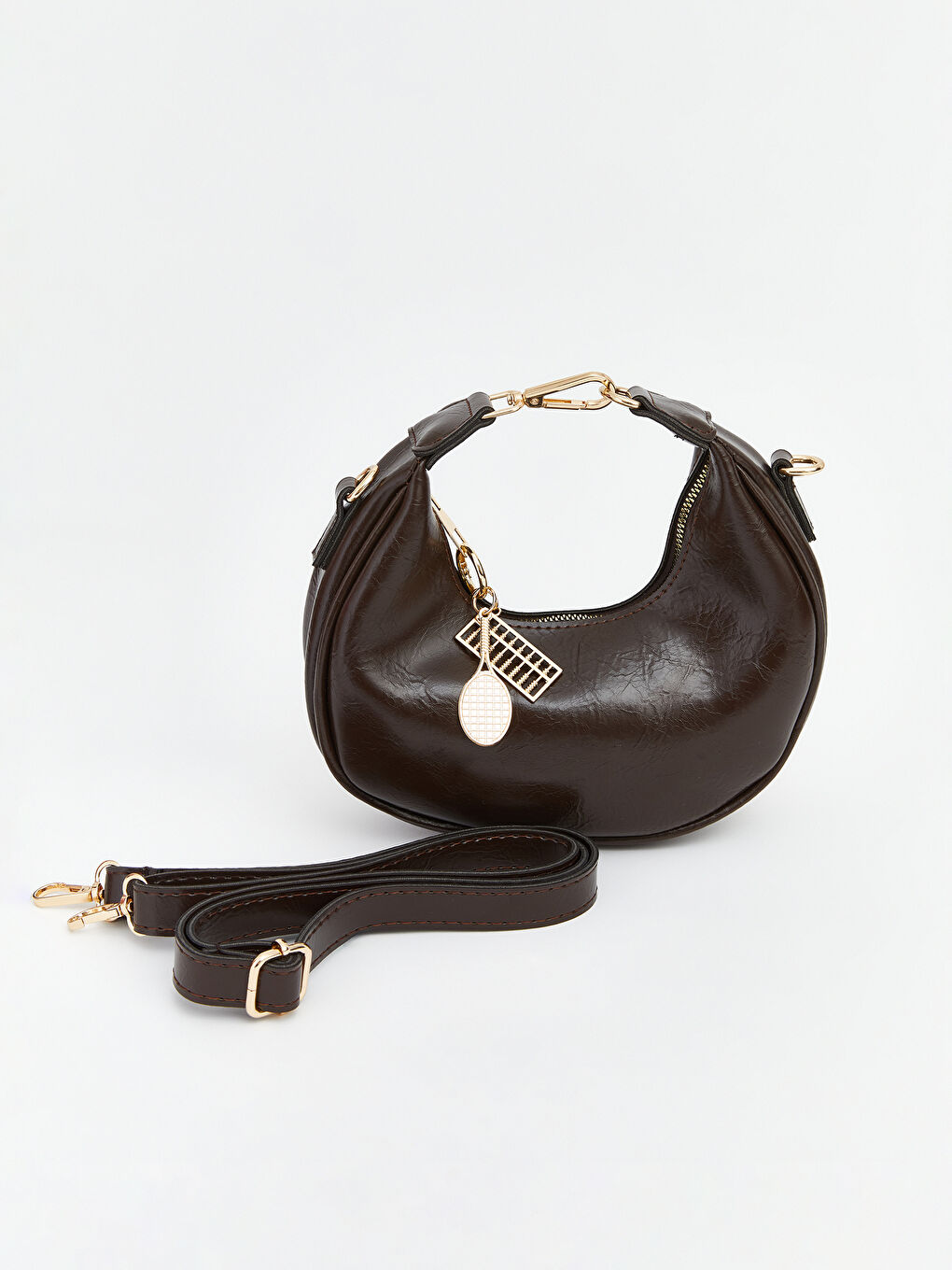 Kahverengi Deri Görünümlü Kadın Moon Çanta-1