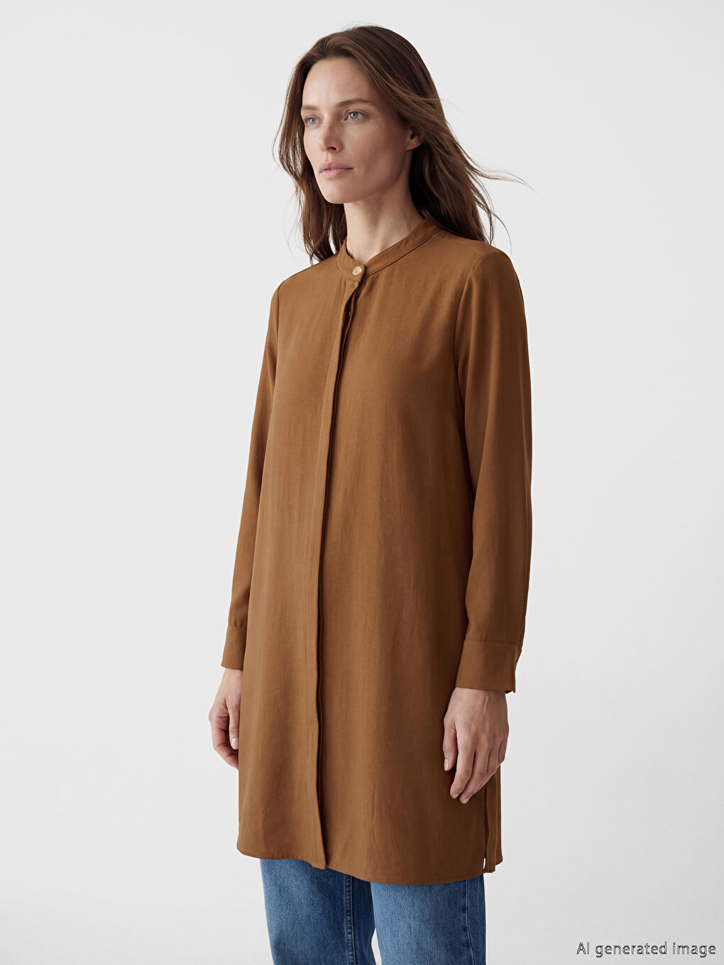 Bej Hakim Yaka Kadın Gömlek Tunik