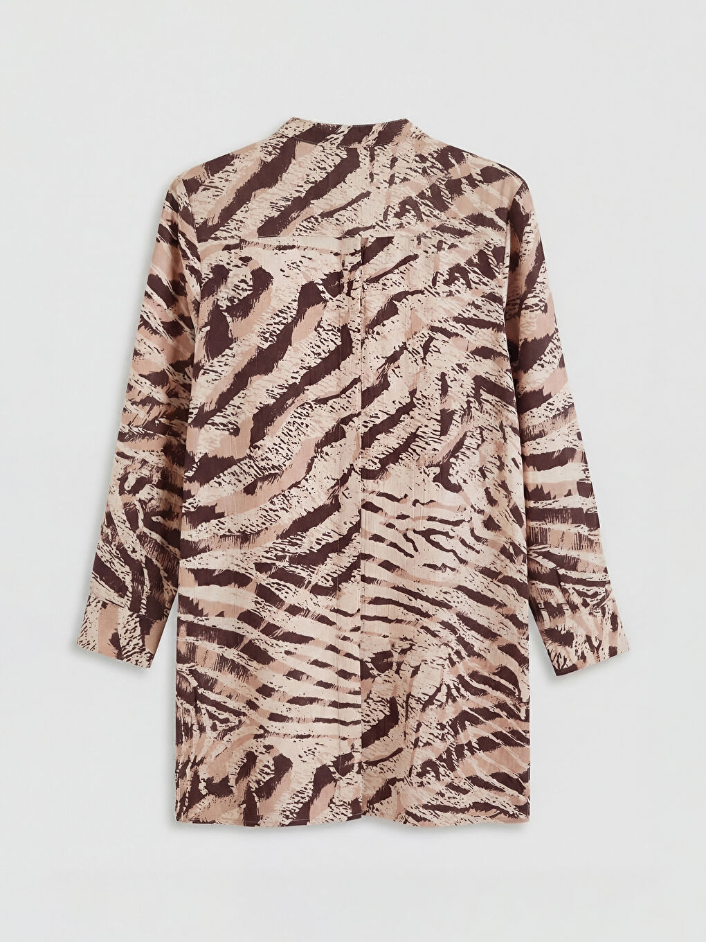 Bej Hakim Yaka Desenli Kadın Gömlek Tunik-1