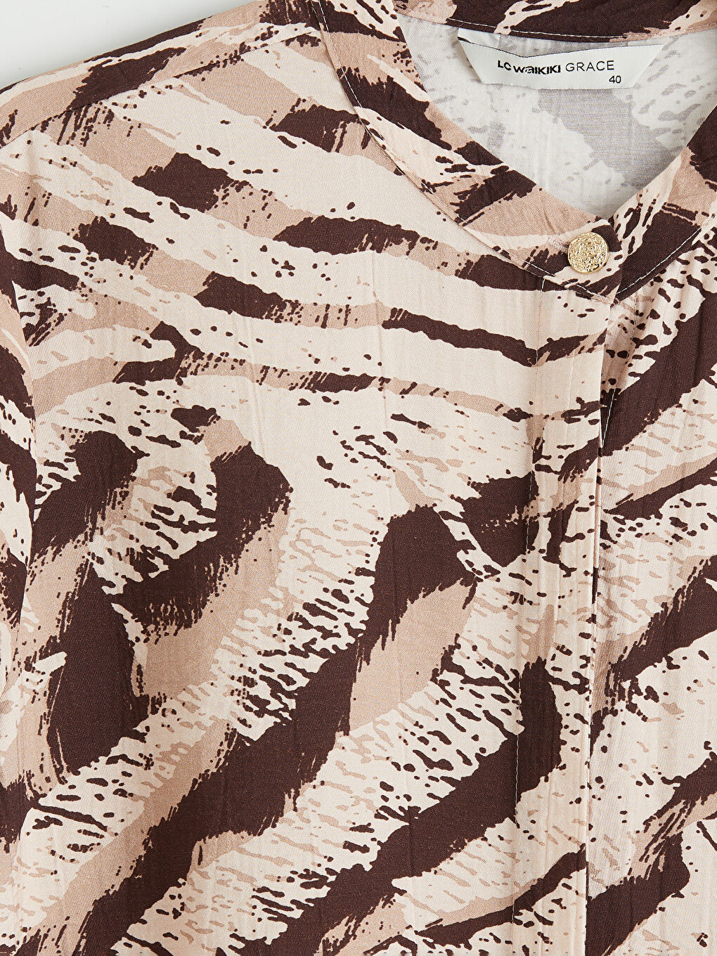Bej Hakim Yaka Desenli Kadın Gömlek Tunik-2