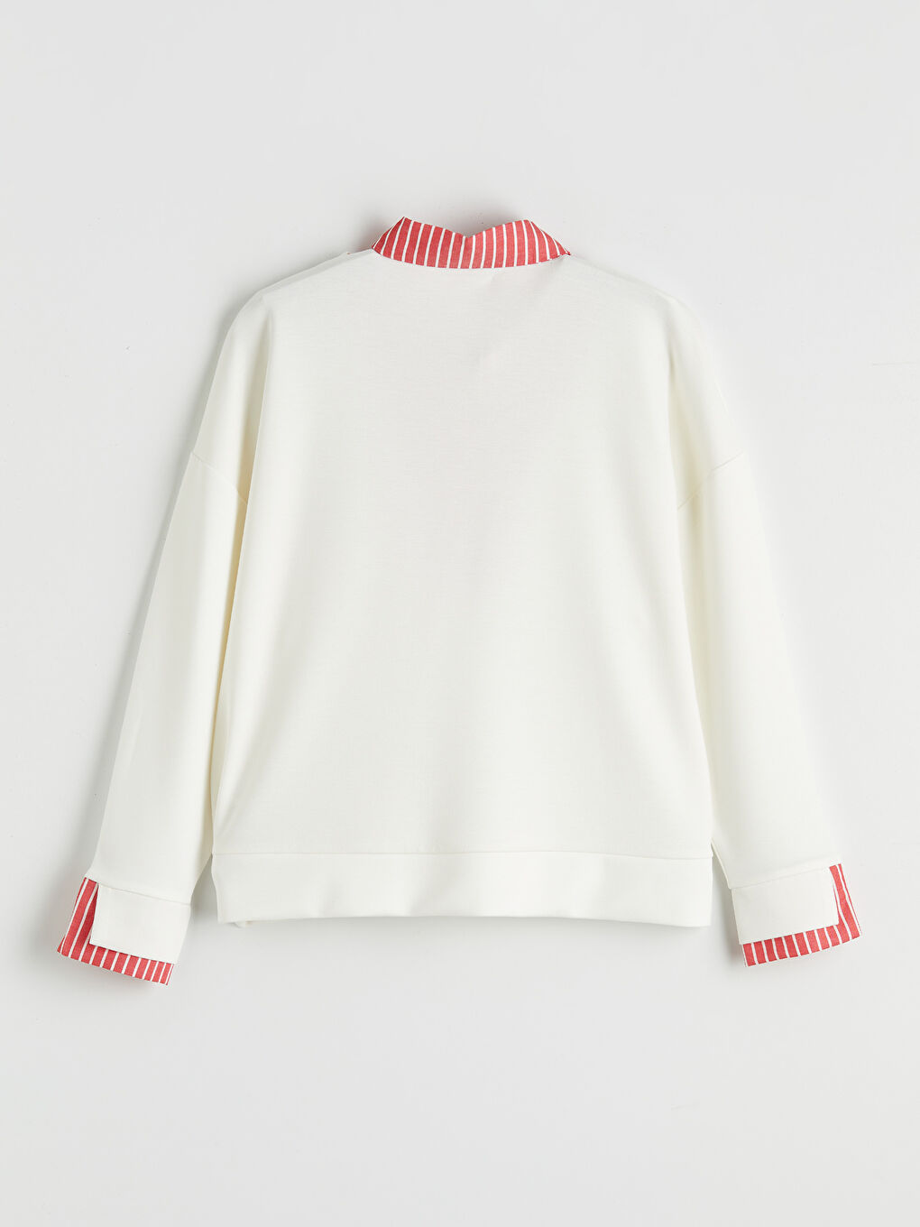 Kırmızı Gömlek Yaka Çizgili Kadın Sweatshirt-4