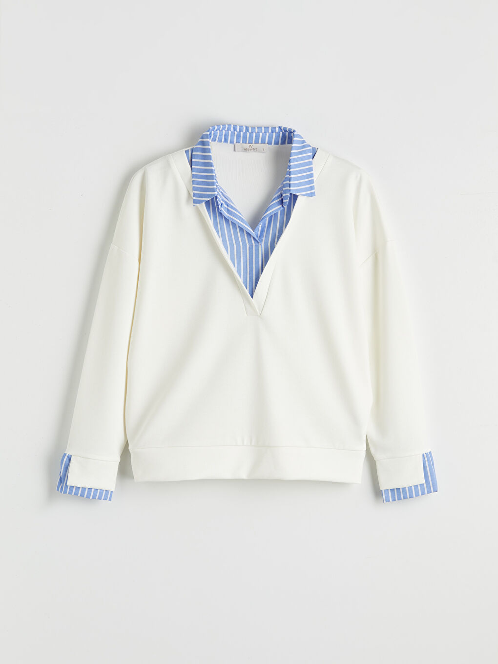 Mavi Gömlek Yaka Çizgili Kadın Sweatshirt-3